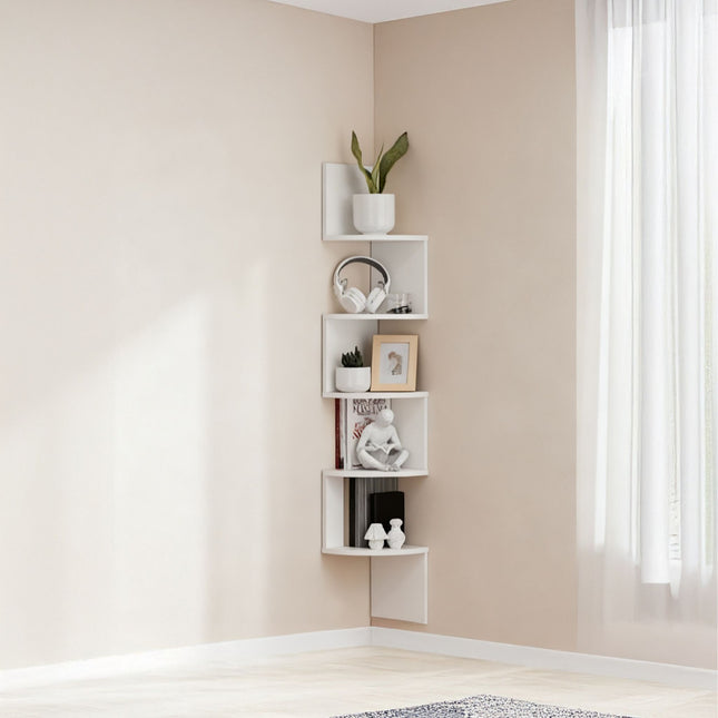 Corner Wall Shelf, 5-Tier Zigzag Design