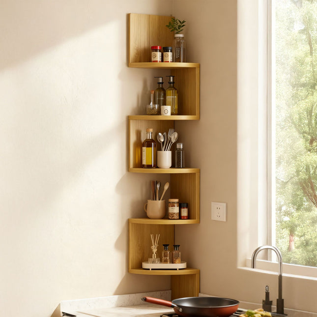Corner Wall Shelf, 5 Tiers, Zigzag Design