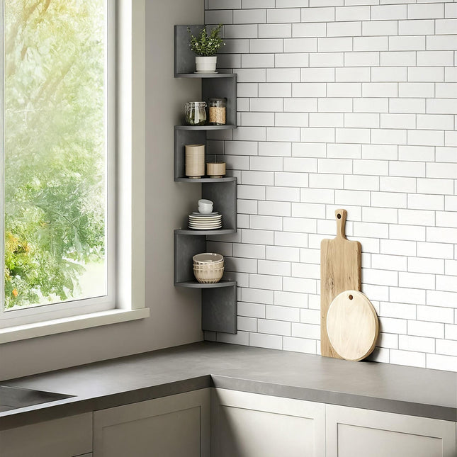 Corner Wall Shelf, 5 Tiers, Zigzag Design