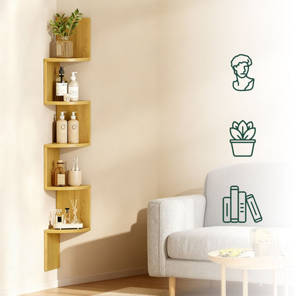 Corner Wall Shelf, 5 Tiers, Zigzag Design