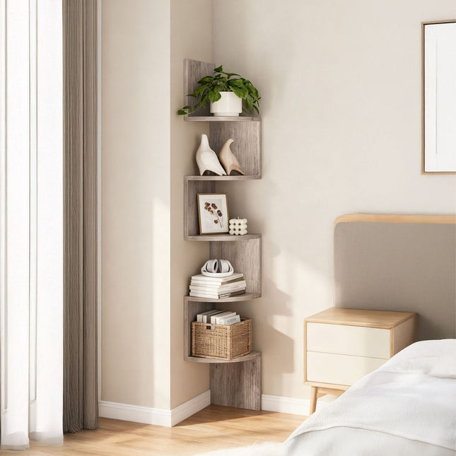 Corner Wall Shelf, 5 Tiers, Zigzag Design