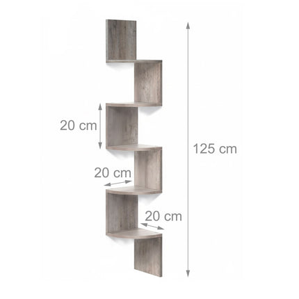 Corner Wall Shelf, 5 Tiers, Zigzag Design