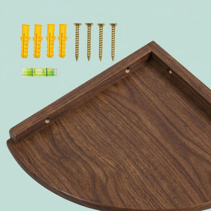Corner Wall Shelf, Wall-Mounted Walnut Semi-Circle