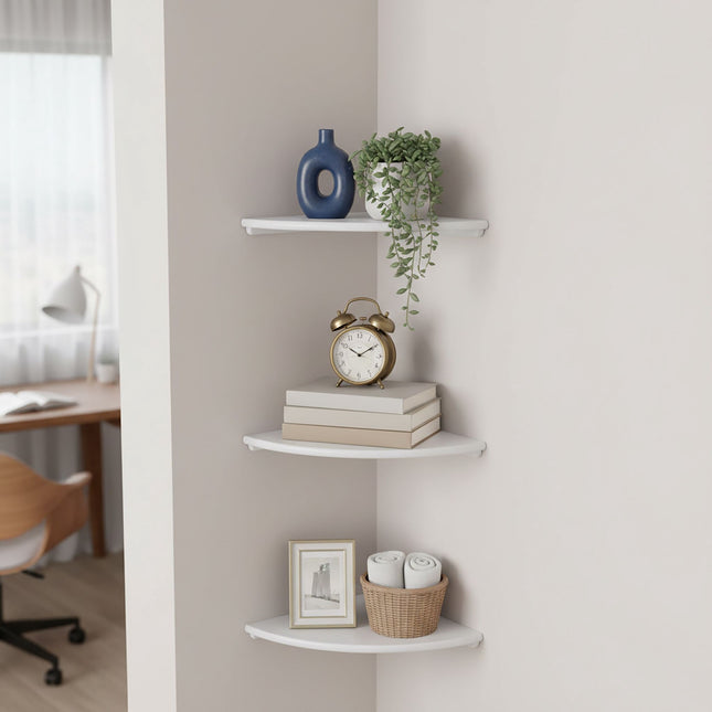 Corner Wall Shelf, Walnut, Wall-Mounted Semi-Circle