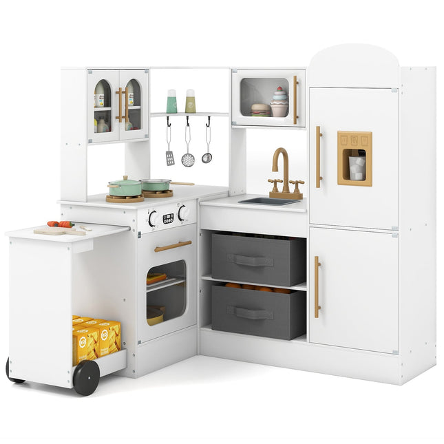 Corner Wooden Play Kitchen with Light & Sound, White