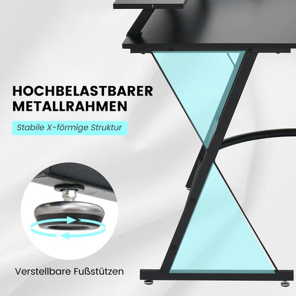 Corner desk with socket & USB charging port & monitor stand black