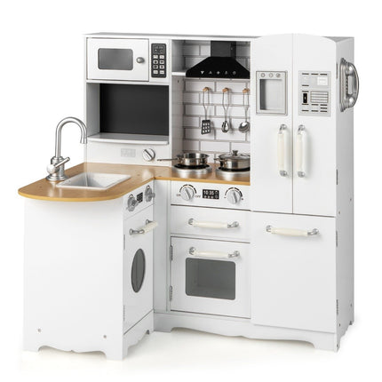 Corner kitchen play set for children wooden play kitchen with stove 82 x 66 x 88 cm white