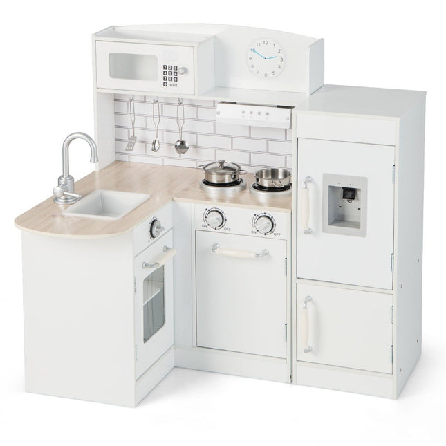 Corner play kitchen with separate refrigerator & sound & play accessories children's kitchen white