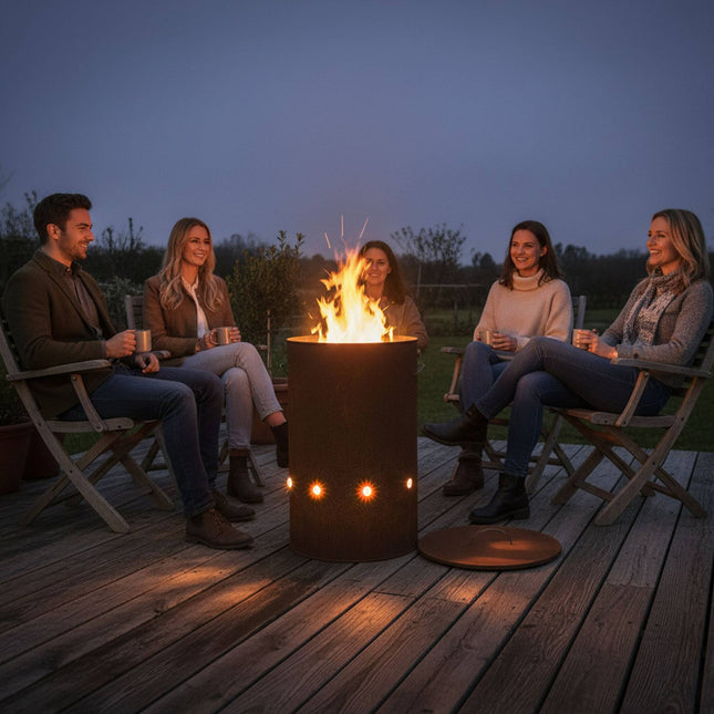 Corten Steel Fire Bowl with Lid – Tall Design