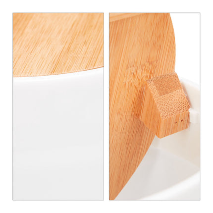 Cosmetic basket with swivel lid in bamboo