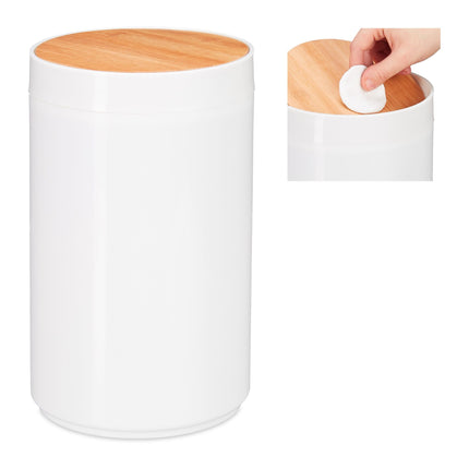 Cosmetic basket with swivel lid in bamboo