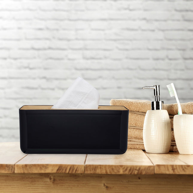 Cosmetic box for paper tissues with wooden lid