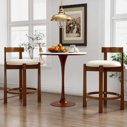 Counter Height Bar Stools Set of 2 with Backrests, Beige, 24 Inch Seat Height
