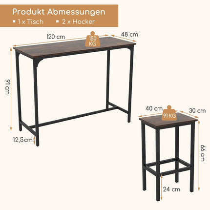 Counter-Height Dining Set with Table and 2 Stools, Brown