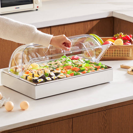 Countertop Condiment Server, Stainless Tray, Lid, 3 Ice Trays