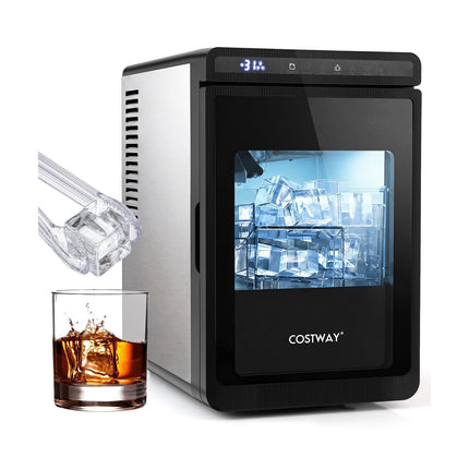 Countertop Ice Maker, 12kg/Day, 4cm Square Clear Cubes, Silver