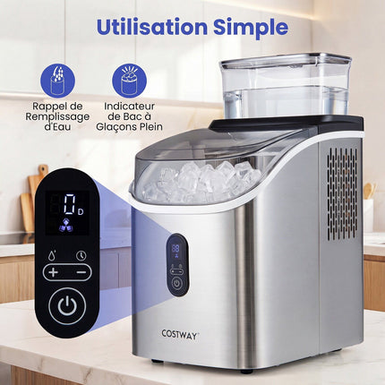 Countertop Ice Maker, 15kg/Day, 13-Min Square Cubes, Silver