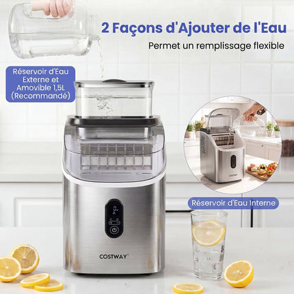 Countertop Ice Maker, 15kg/Day, 13-Min Square Cubes, Silver