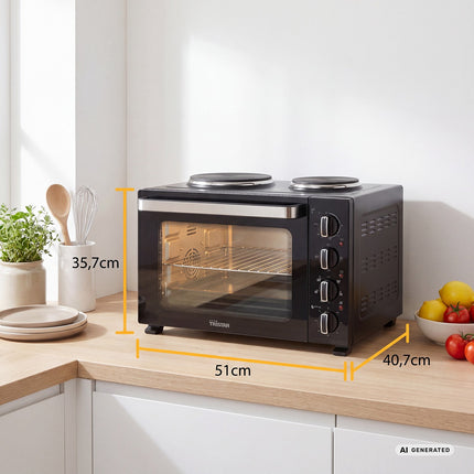 Countertop Mini Oven 35L with Two Hot Plates 1000W and 700W, 3200W, Convection
