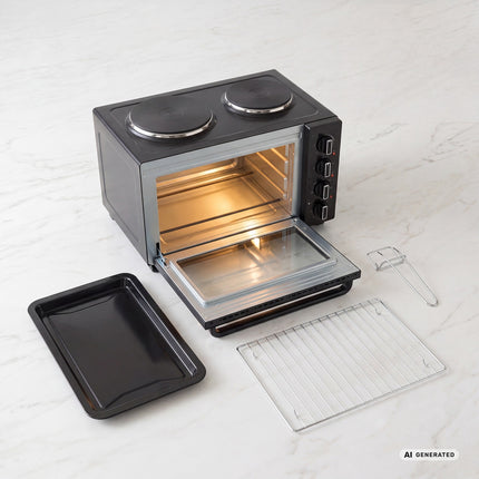 Countertop Mini Oven 35L with Two Hot Plates 1000W and 700W, 3200W, Convection