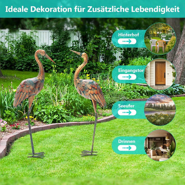 Crane Garden Statues Set, Metal, 2-Piece, Weatherproof