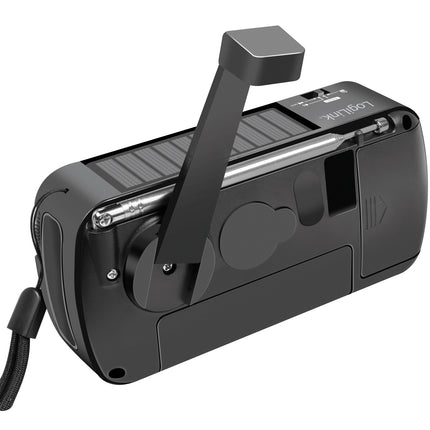 Crank radio with flashlight and solar cell Black
