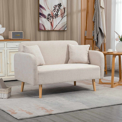 Cream 2-Seater Sofa with Cushions, Modern Design, Wood Legs