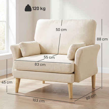 Cream Velvet Accent Chair, 83 cm Seat, Includes 2 Cushions