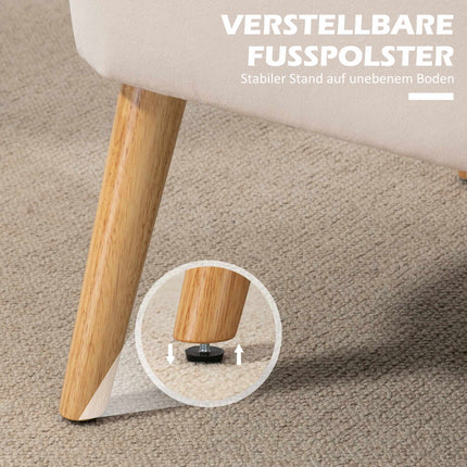Cream White 2-Seater Sofa, Durable Fabric, Wood Legs