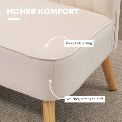 Cream White 2-Seater Sofa, Durable Fabric, Wood Legs