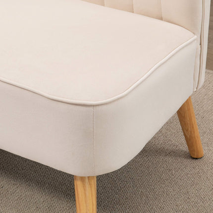 Cream White 2-Seater Sofa, Durable Fabric, Wood Legs