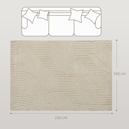 Cream White Area Rug, 15mm Pile, Non-Slip, 230x160 cm