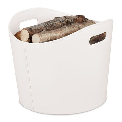 Cream White Wooden basket Artificial leather