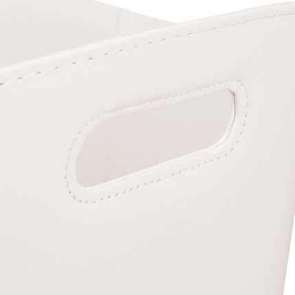 Cream White Wooden basket Artificial leather