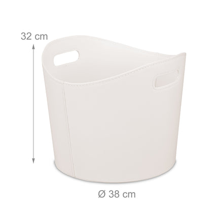 Cream White Wooden basket Artificial leather