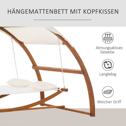 Cream white hammock with wooden frame and canopy, indoor/outdoor