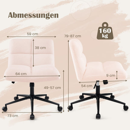 Cross-Legged Office Chair with Wheels, Pink, Adjustable Height