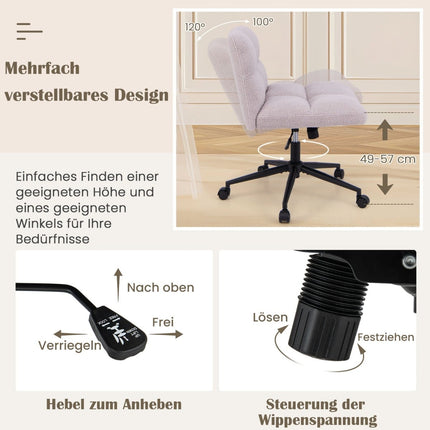 Cross-Legged Office Chair with Wheels, Wide Seat, Light Gray