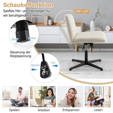 Cross-legged chair without armrests swivel chair with wide seat desk chair beige