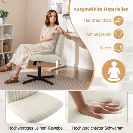 Cross-legged chair without armrests swivel chair with wide seat desk chair beige
