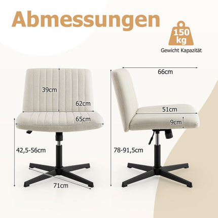 Cross-legged chair without armrests swivel chair with wide seat desk chair beige