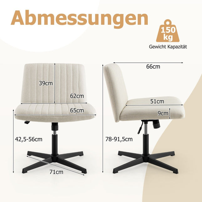Cross-legged chair without armrests swivel chair with wide seat desk chair beige