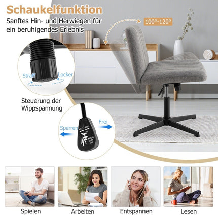 Cross-legged chair without armrests swivel chair with wide seat desk chair gray