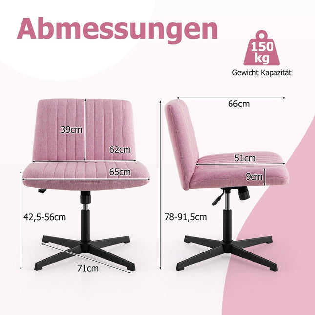 Cross-legged chair without armrests swivel chair with wide seat desk chair pink