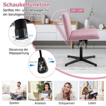 Cross-legged chair without armrests swivel chair with wide seat desk chair pink