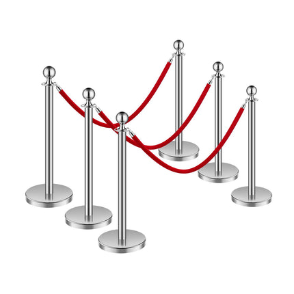 Crowd Control Stanchion Post Set, 6 Pcs, 3 Red Ropes