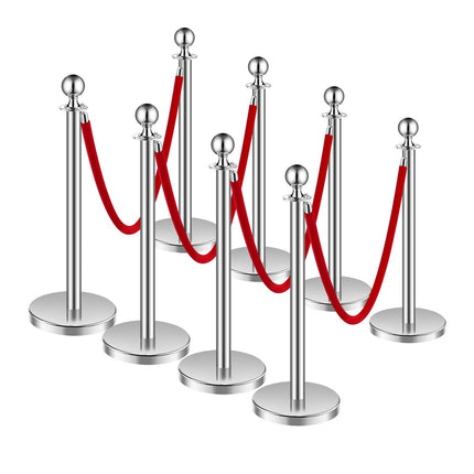 Crowd Control Stanchion Post Set, 8 Pc, 5 ft, Red Ropes