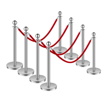 Crowd Control Stanchion Post Set, 8 Pc, 5 ft, Red Ropes
