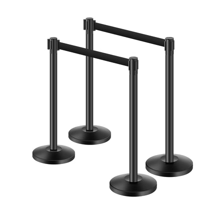 Crowd Control Stanchion Set, 4 Pack, 2m Belts, Black