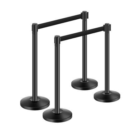 Crowd Control Stanchion Set, 4 Pack, 2m Belts, Black